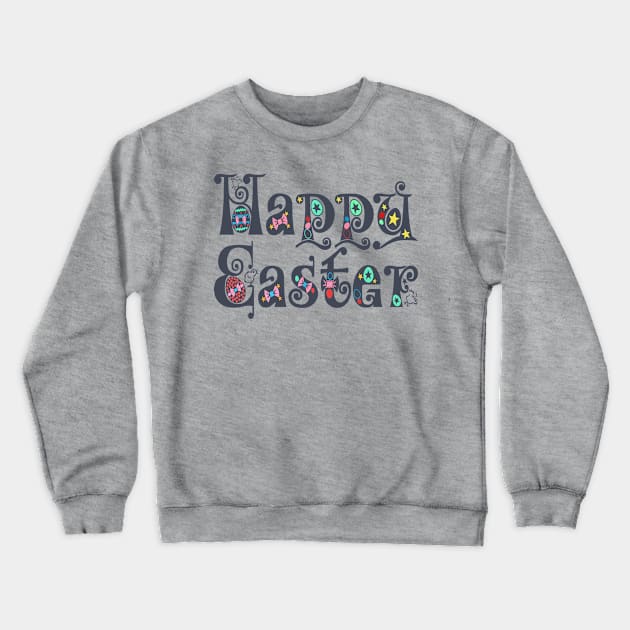 Elegant Vintage Decorative Happy Easter Typography Crewneck Sweatshirt by Jasmine Anderson